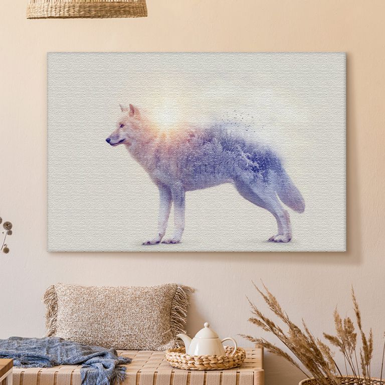 pinakas-se-kamva-orizontios-kouzina-e-03540-double-exposure-arctic-wolf-forest