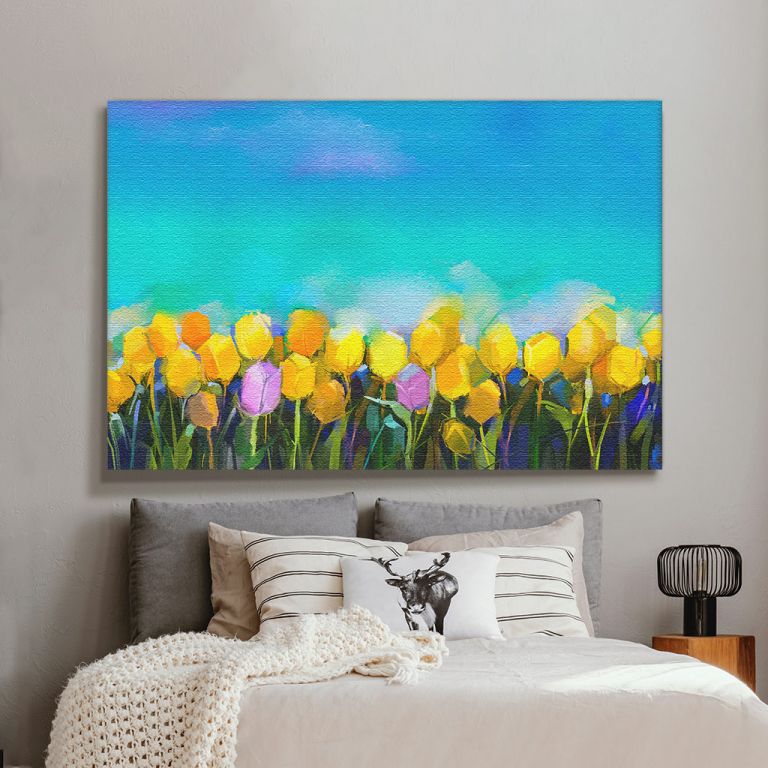 pinakas-se-kamva-orizontios-krevatokamara-k-01053-yellow-and-violet-tulip-flowers