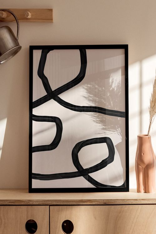 Line Art Black Abstract No66 Premium Poster