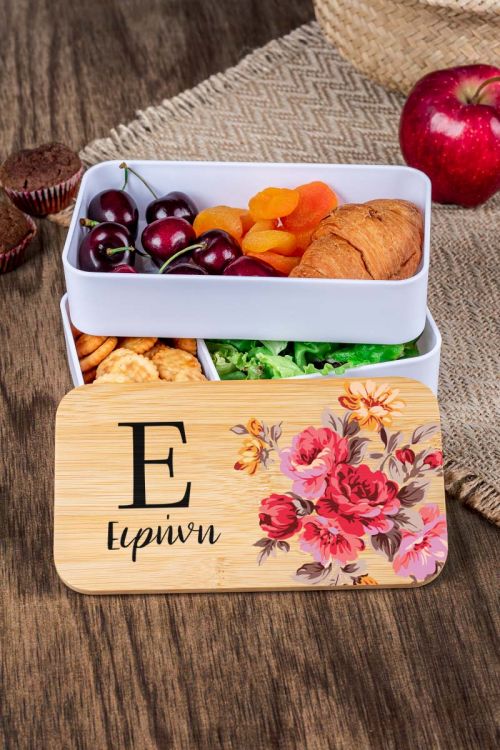 Δοχείου Φαγητού 2 Επιπέδων, με το Όνομα του Παιδιού, Red Rose
