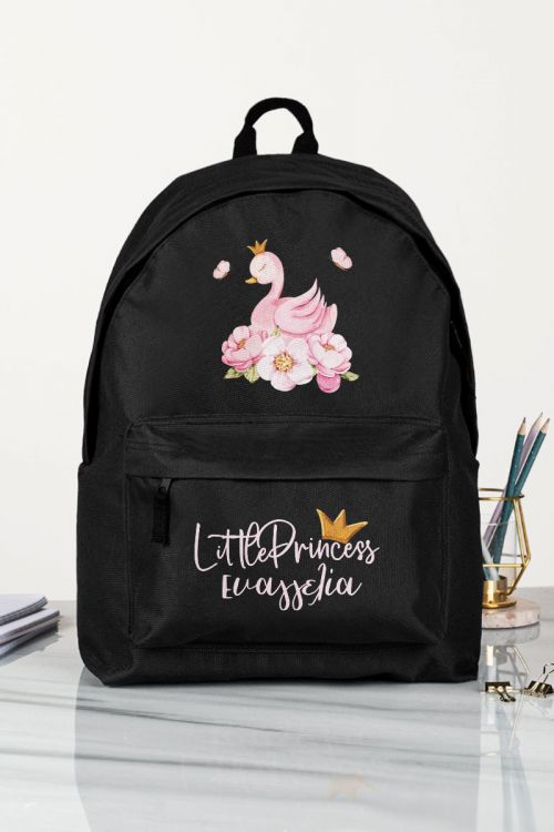 Σχολική Τσάντα Δημοτικού, Μαύρο Χρώμα, Pink Swan