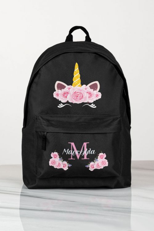 Σχολική Τσάντα Δημοτικού, Μαύρο Χρώμα, Unicorn Flower