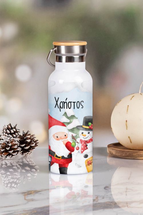 Μπουκάλι Θερμός, Ανοξείδωτo με Προσωποποίηση, Happy Santa