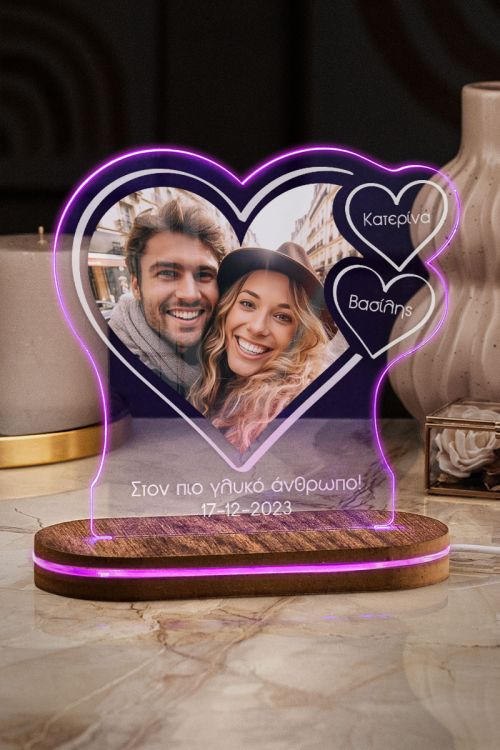 Φωτιστικο Led Προσωποποιημένο με Σχέδιο Three Hearts