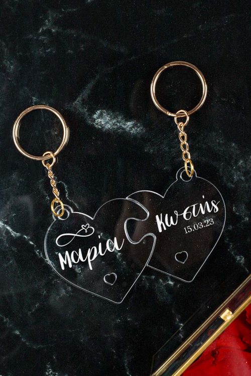 Σετ 2 Μπρελόκ Κλειδιών σε Σχήμα Puzzle Καρδιά για Ζευγάρι