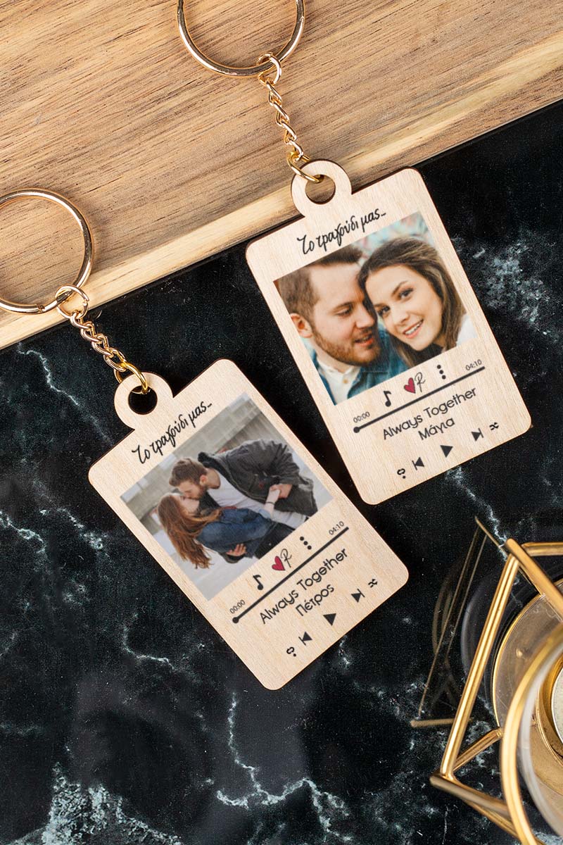 Σετ 2 Ξύλινων Μπρελόκ Κλειδιών με Φωτογραφία για Ζευγάρι