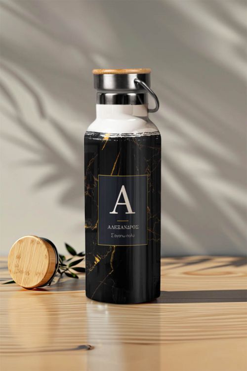 Μπουκάλι Θερμός Ανοξείδωτo με Σχέδιο Black And Gold
