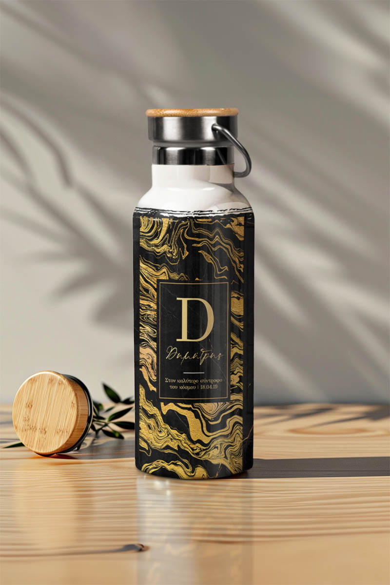 Μπουκάλι Θερμός Ανοξείδωτo με Σχέδιο Golden Sand