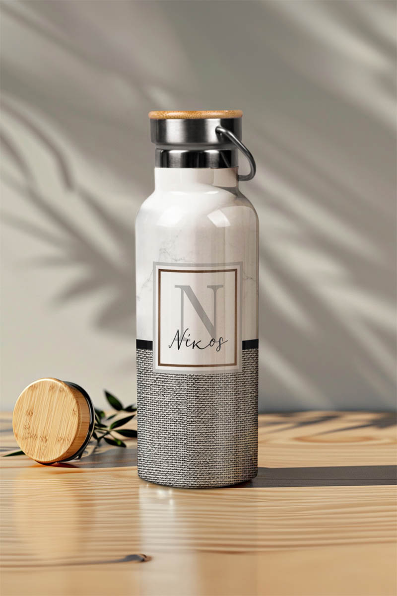 Μπουκάλι Θερμός Ανοξείδωτo με Σχέδιο Minimal Grey