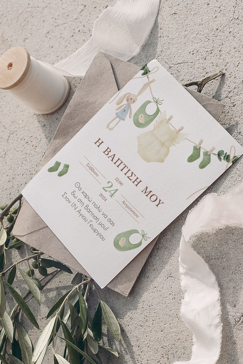 Προσκλητήρια Βάπτισης με σχέδιο Vintage Διάθεση