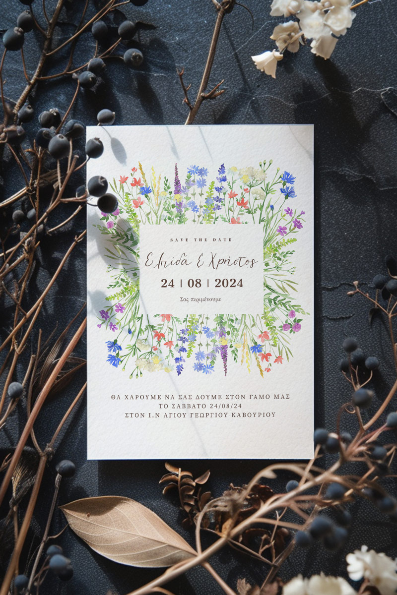 Προσκλητήρια Γάμου με σχέδιο Ανοιξιάτικα Λουλούδια