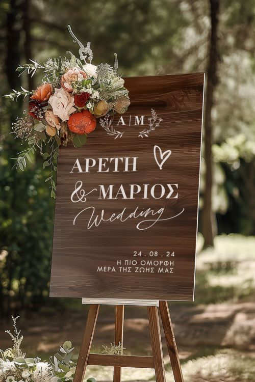 Επιγραφή Καλωσορίσματος Γάμου με Σχέδιο Μονογράμματα