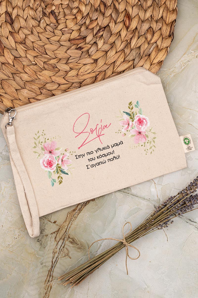 Προσωποποιημένο Τσαντάκι & Νεσεσέρ Καλλυντικών Ροζ Άνθη