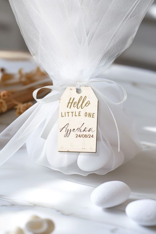 Μπομπονιέρες Βάπτισης με Τούλι & Σχέδιο Hello Little One