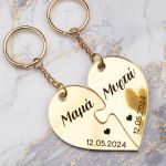Σετ 2 Μπρελόκ Κλειδιών Golden Mirror Σχήμα Καρδιά για Μητέρα