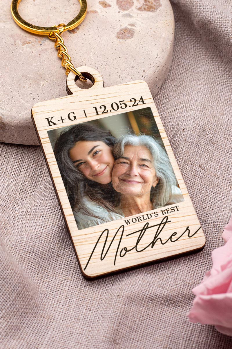 Ξύλινο Μπρελόκ Κλειδιών με Φωτογραφία Best Mother