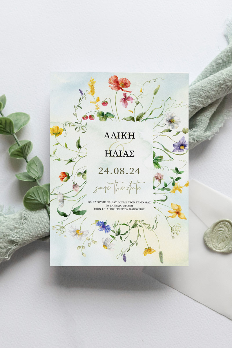 Προσκλητήρια Γάμου με σχέδιο Ανθισμένο Λιβάδι