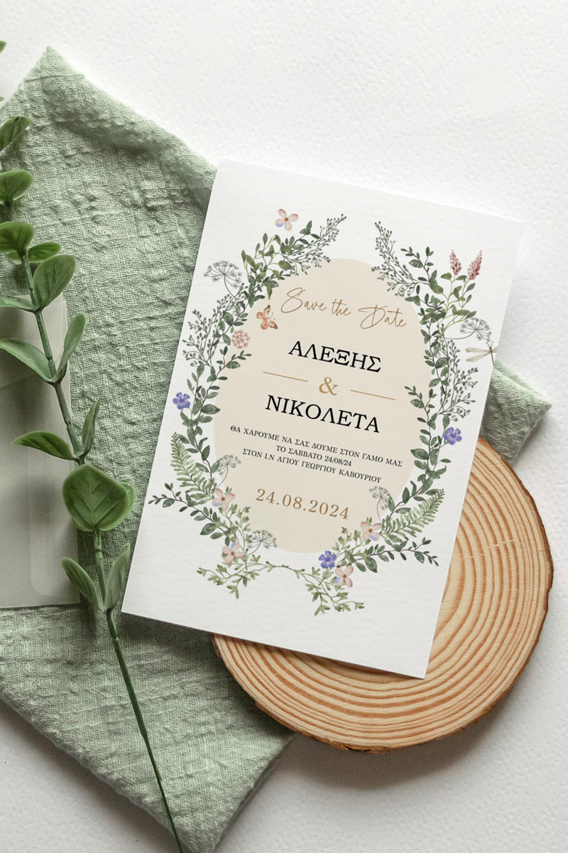 Προσκλητήρια Γάμου με σχέδιο Μωβ Άνθη