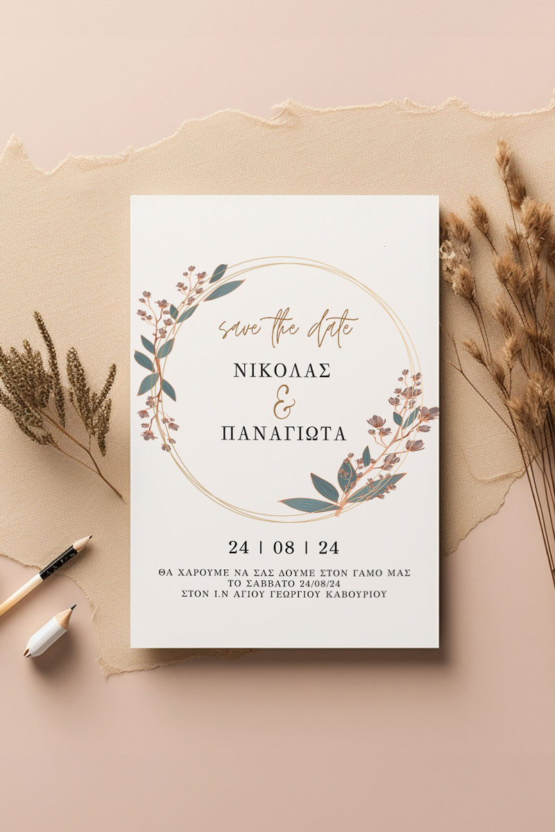 Προσκλητήρια Γάμου με σχέδιο Καλοκαιρινό Στεφάνι