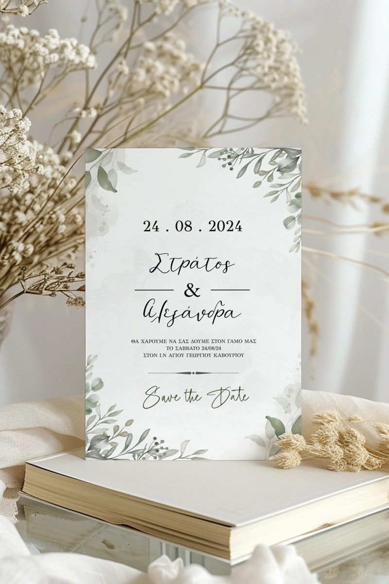 Προσκλητήρια Γάμου με σχέδιο Πράσινα Φύλλα