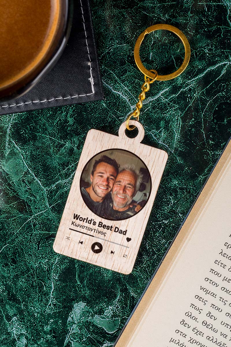 Ξύλινο Μπρελόκ Κλειδιών με Φωτογραφία για Πατέρα, Dad Music
