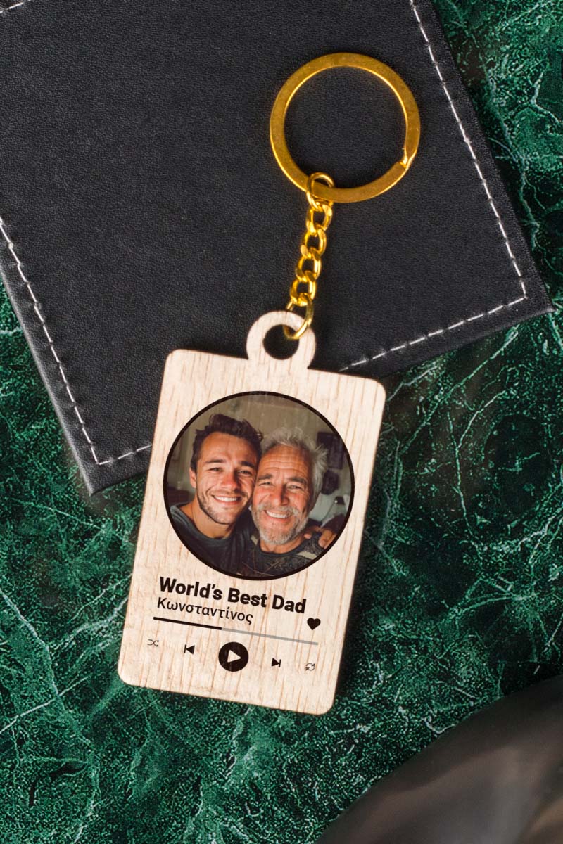 Ξύλινο Μπρελόκ Κλειδιών με Φωτογραφία για Πατέρα, Dad Music