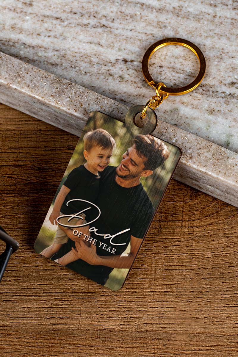 Ξύλινο Μπρελόκ Κλειδιών με Φωτογραφία για Πατέρα, Lovely Dad