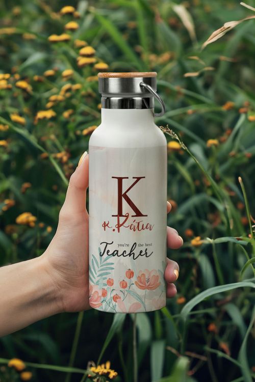 Μπουκάλι Θερμός Ανοξείδωτo με Σχέδιο Floral Teacher
