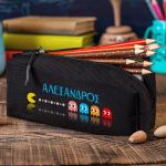 Σχολική Κασετίνα με Όνομα, σε Μαύρο Χρώμα & Σχέδιο Πακμαν