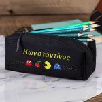 Σχολική Κασετίνα με Όνομα, σε Μαύρο Χρώμα & Σχέδιο Pacman
