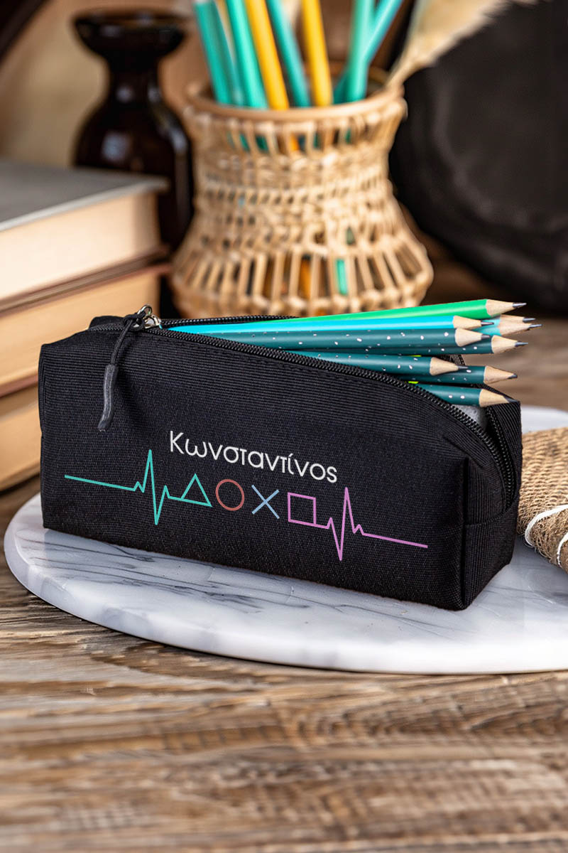 Σχολική Κασετίνα με Όνομα, σε Μαύρο Χρώμα & Σχέδιο Play