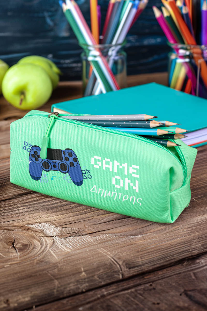 Σχολική Κασετίνα με Όνομα, σε Πετρόλ Χρώμα & Σχέδιο Game On