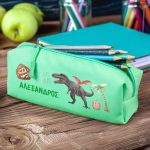 Σχολική Κασετίνα με Όνομα, σε Πετρόλ Χρώμα & Σχέδιο Dino