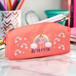 Σχολική Κασετίνα με Όνομα, σε Κοραλί Χρώμα & Σχέδιο Χορεύτρια