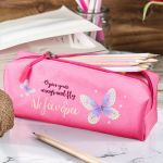Σχολική Κασετίνα με Όνομα, σε Φούξια Χρώμα & Σχέδιο Πεταλούδες