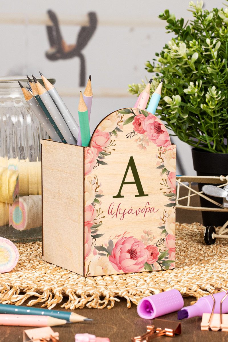 Μολυβοθήκη Προσωποποιημένη για Παιδιά με Σχέδιο Λουλούδια