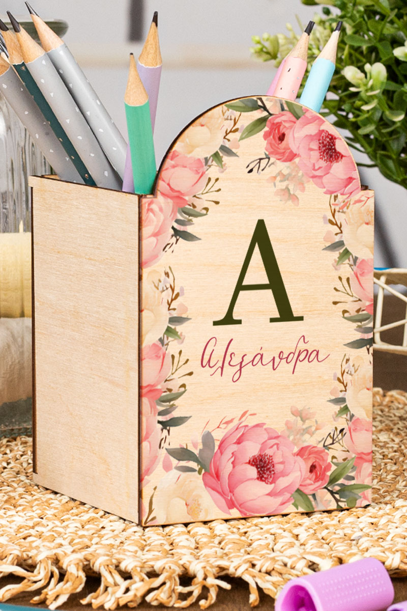 Μολυβοθήκη Προσωποποιημένη για Παιδιά με Σχέδιο Λουλούδια