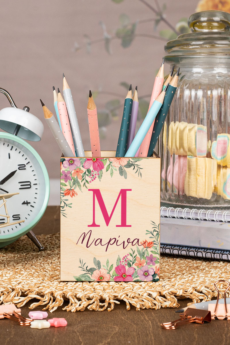 Μολυβοθήκη Προσωποποιημένη για Παιδιά με Σχέδιο Λουλούδια