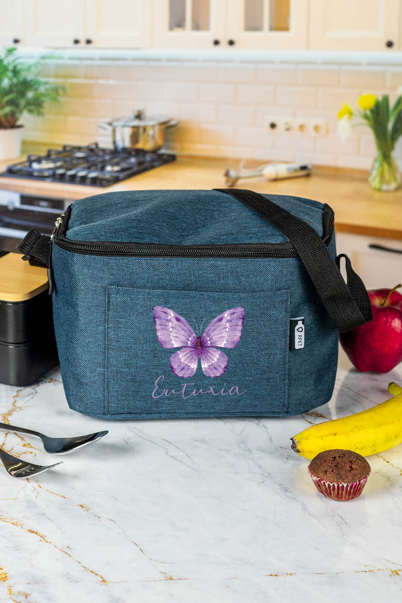 Ισοθερμικό Τσαντάκι Φαγητού Παιδικό με Όνομα, Purple Butterfly