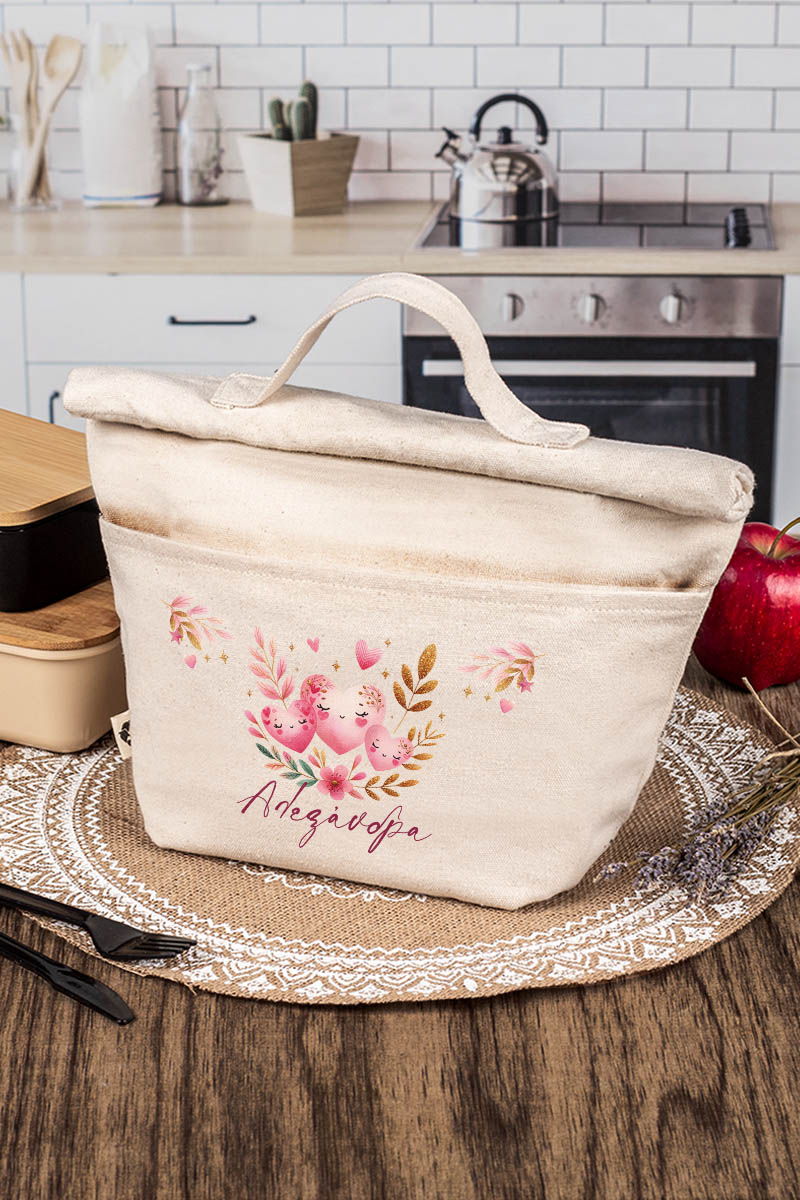 Ισοθερμικό Τσαντάκι Φαγητού Παιδικό με Όνομα, Flower Hearts