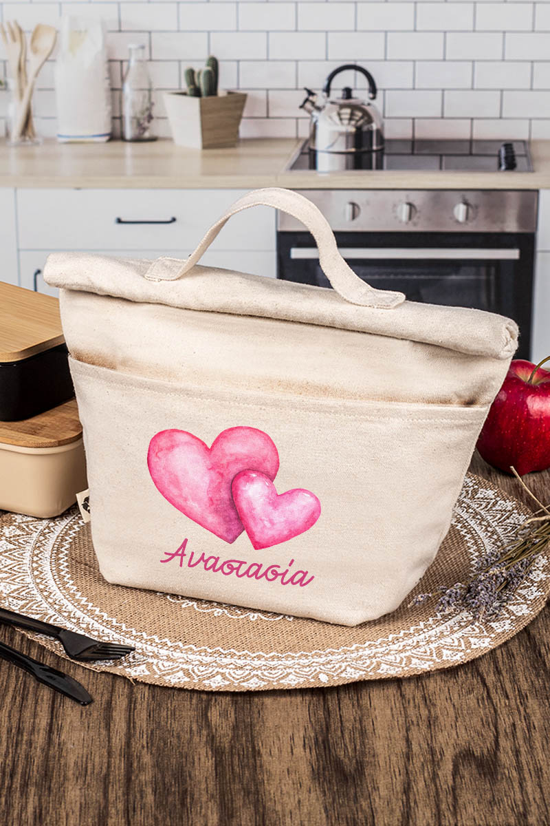 Ισοθερμικό Τσαντάκι Φαγητού Παιδικό με Όνομα, Double Heart