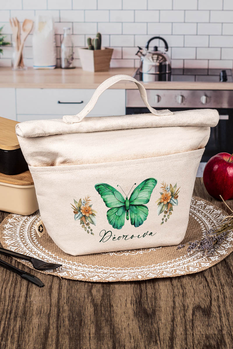 Ισοθερμικό Τσαντάκι Φαγητού Παιδικό με Όνομα, Green Butterfly