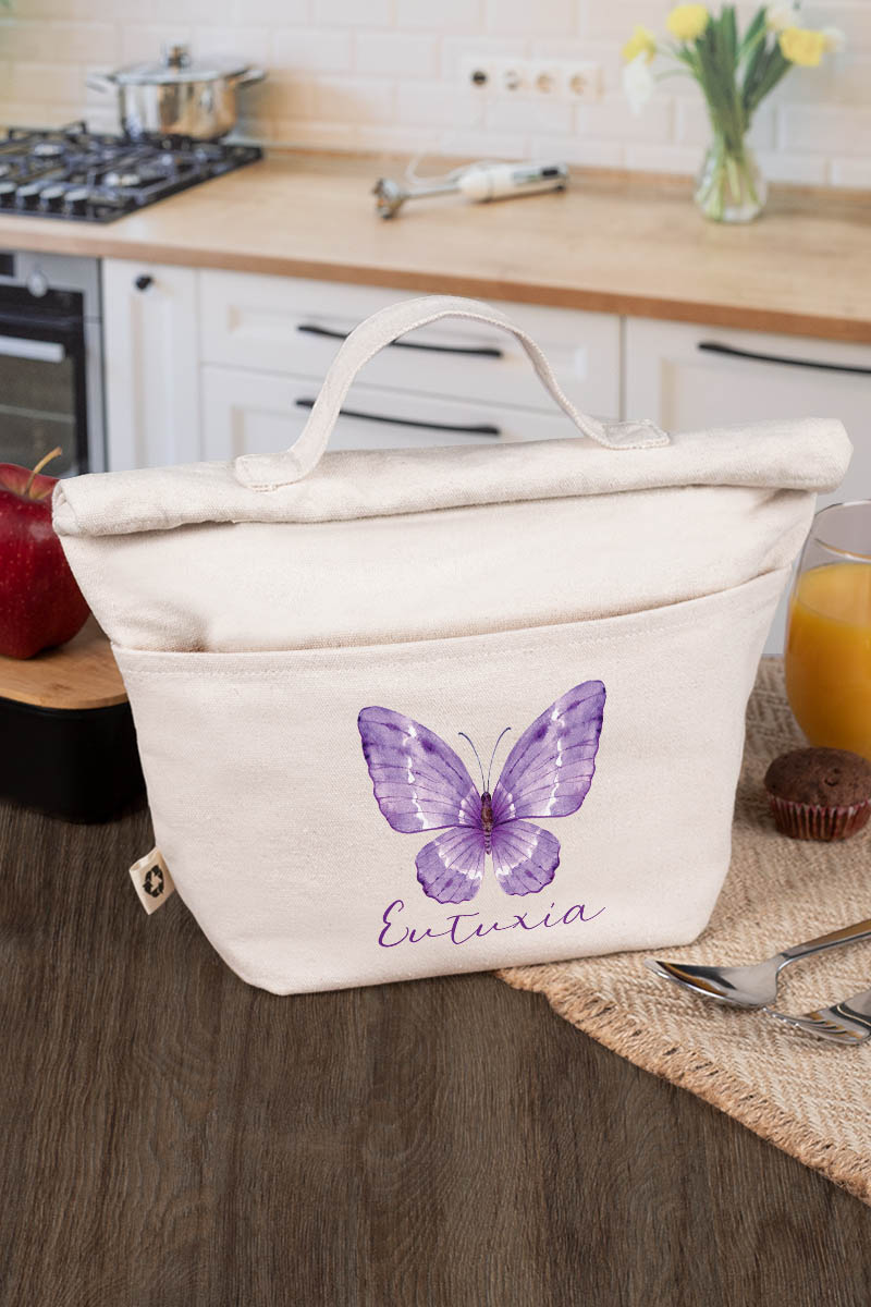 Ισοθερμικό Τσαντάκι Φαγητού Παιδικό με Όνομα, Purple Butterfly