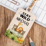 Προσωποποιημένο Μπρελόκ Παιδικό Ξύλινο με Όνομα, Safari