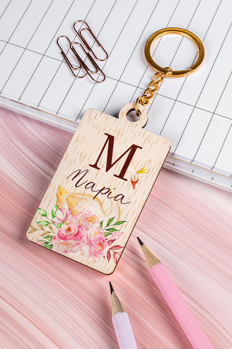 Προσωποποιημένο Μπρελόκ Παιδικό Ξύλινο με Όνομα, Swan