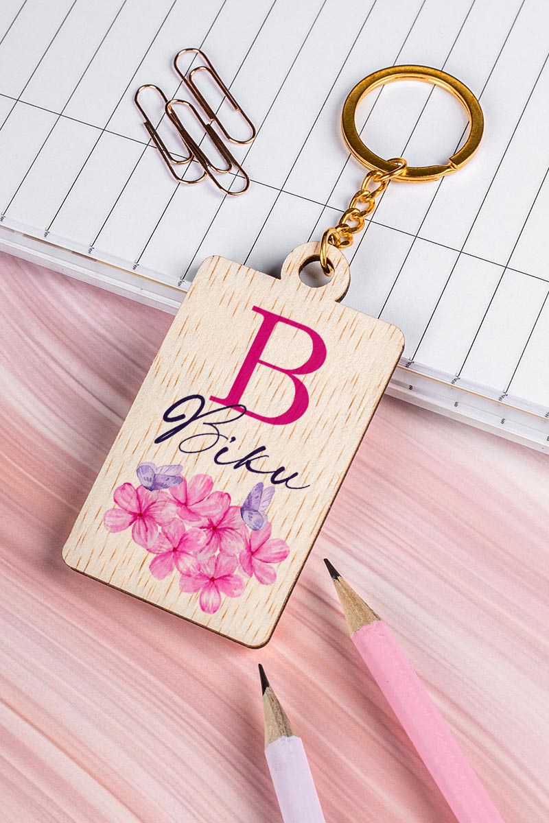 Προσωποποιημένο Μπρελόκ Παιδικό Ξύλινο με Όνομα, Pink