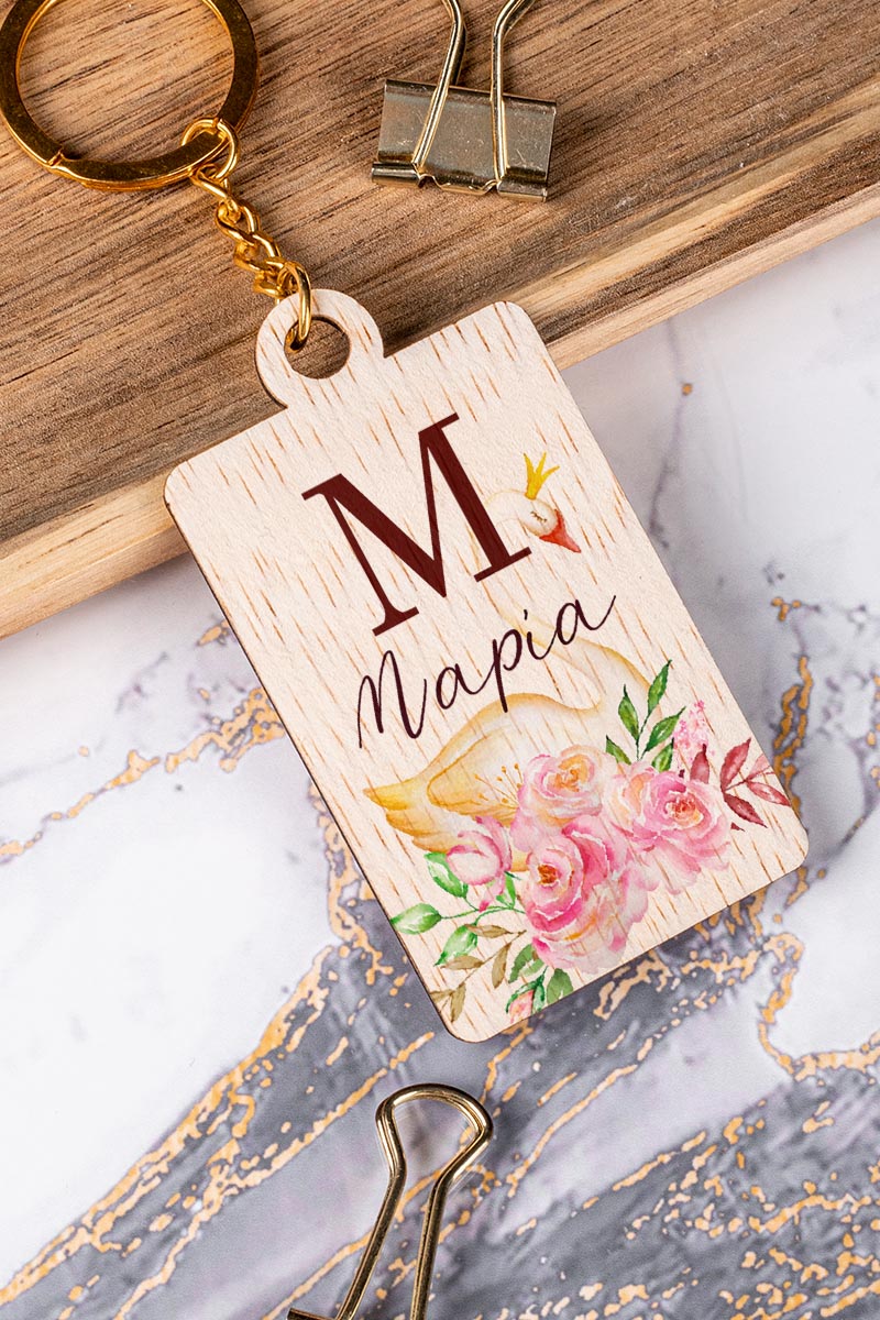 Προσωποποιημένο Μπρελόκ Παιδικό Ξύλινο με Όνομα, Swan