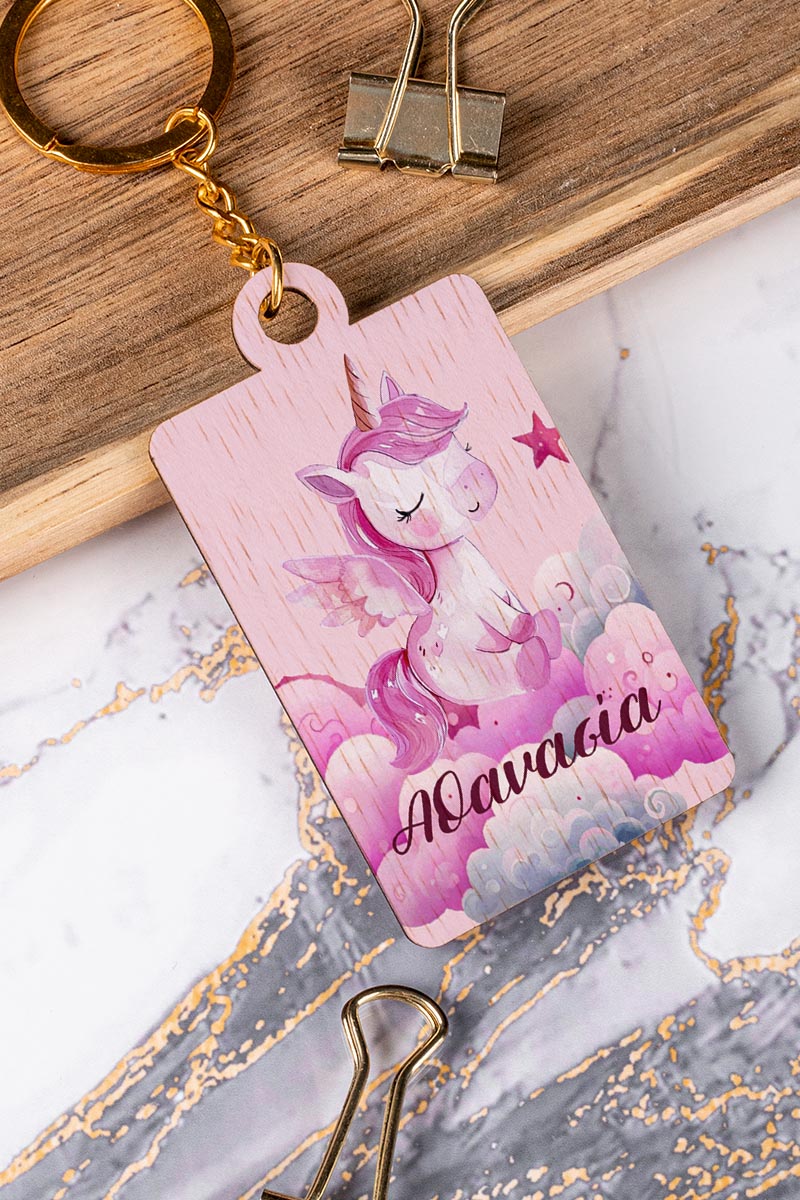 Προσωποποιημένο Μπρελόκ Παιδικό Ξύλινο με Όνομα, Unicorn