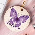 Προσωποποιημένο Μπρελόκ Παιδικό Ξύλινο με Όνομα, Butterfly