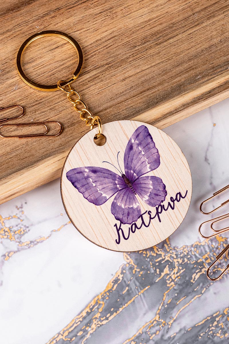 Προσωποποιημένο Μπρελόκ Παιδικό Ξύλινο με Όνομα, Butterfly